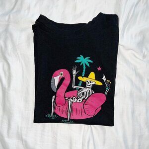 black and pink skeleton flamingo shirt